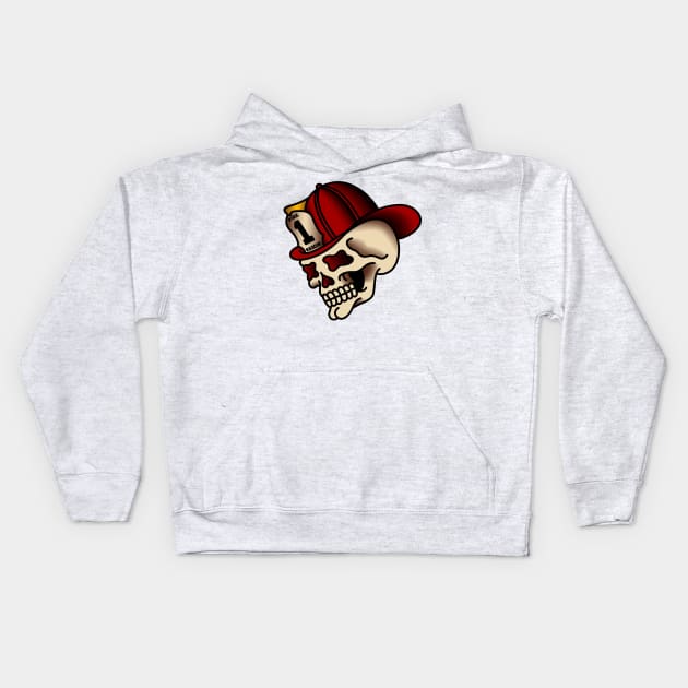 Firefighter Skull Kids Hoodie by OldSalt